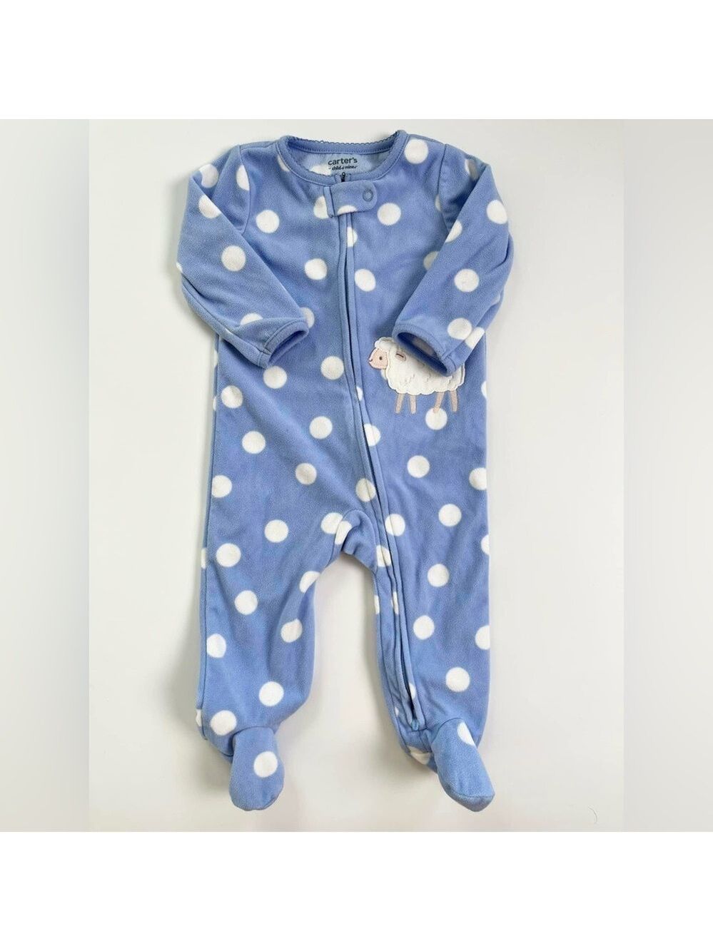 Carter's Blue and White Polka Dot Fleece Footie with Sheep